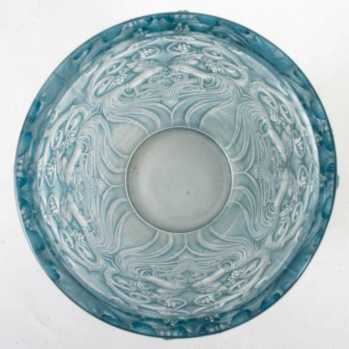 Vase Coqs Et Plumes Verre Patine Bleu René Lalique R.Lalique Blue Stained Glass