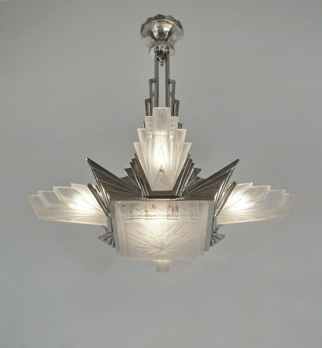 H.PETITOT : LARGE FRENCH 1930 ART DECO CHANDELIER ..... Muller freres