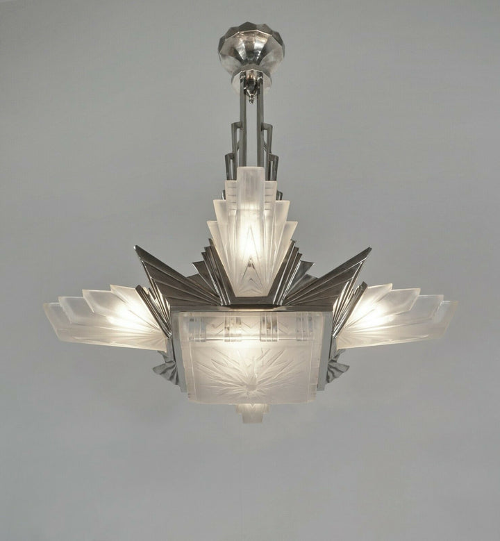 H.PETITOT : LARGE FRENCH 1930 ART DECO CHANDELIER ..... Muller freres