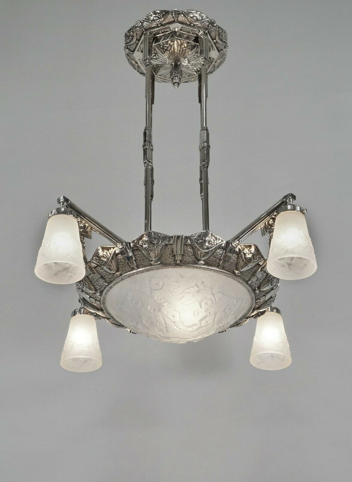 H.PETITOT & MULLER FRERES : French 1930 art deco chandelier