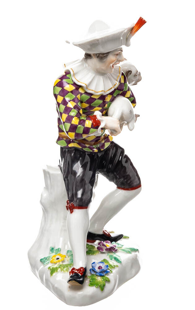 マイセン人形　ハーレクインとパグ　J.J. ケンドラー作　一級品　1850-1924年