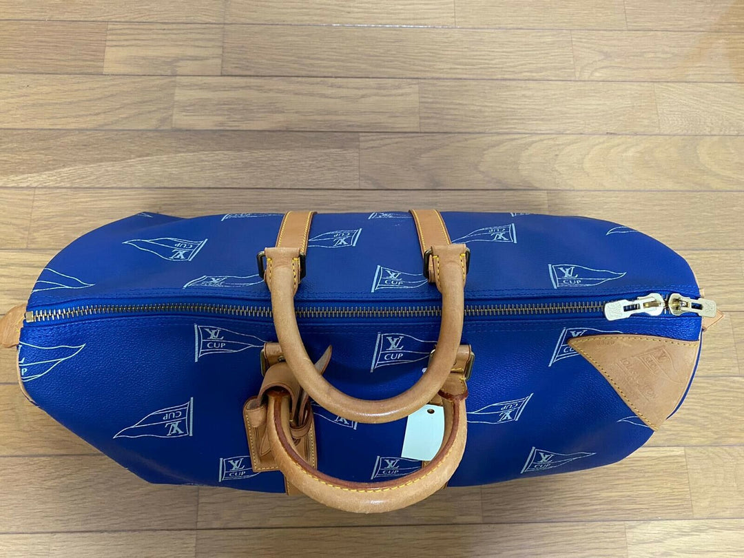 LOUIS VUITTON KEEPALL 45 BAG CUP 1992 BLUE LEATHER VINTAGE Boston LV2