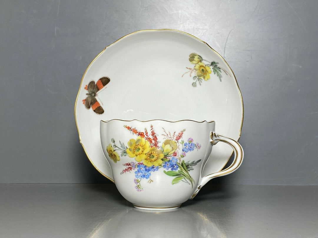 MEISSEN KAFFEE GEDECK 2-TLG TASSE UT NATURALISTISCHE BLUMENMALEREI SCHMETTERLING