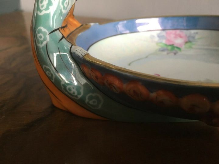 Rare art deco 1930s Noritake Two Sisters Flapper Girls porcelain bowl Green mark