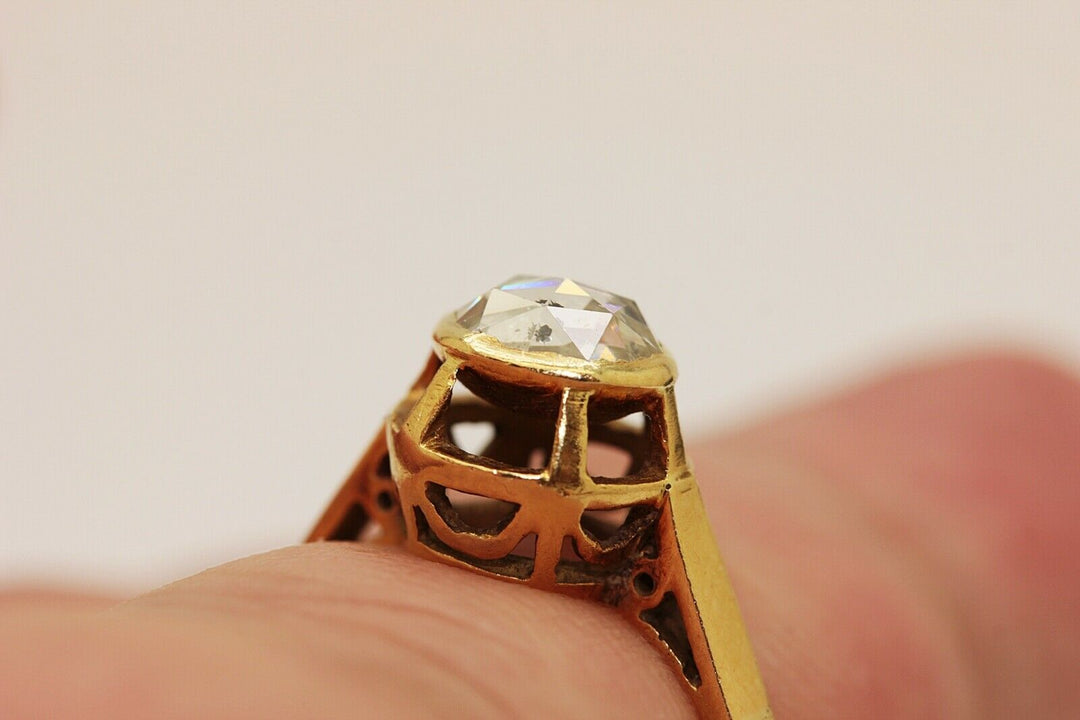 オールド オリジナル 18K ダイヤモンドとローズカットダイヤモンドのソリテールリング