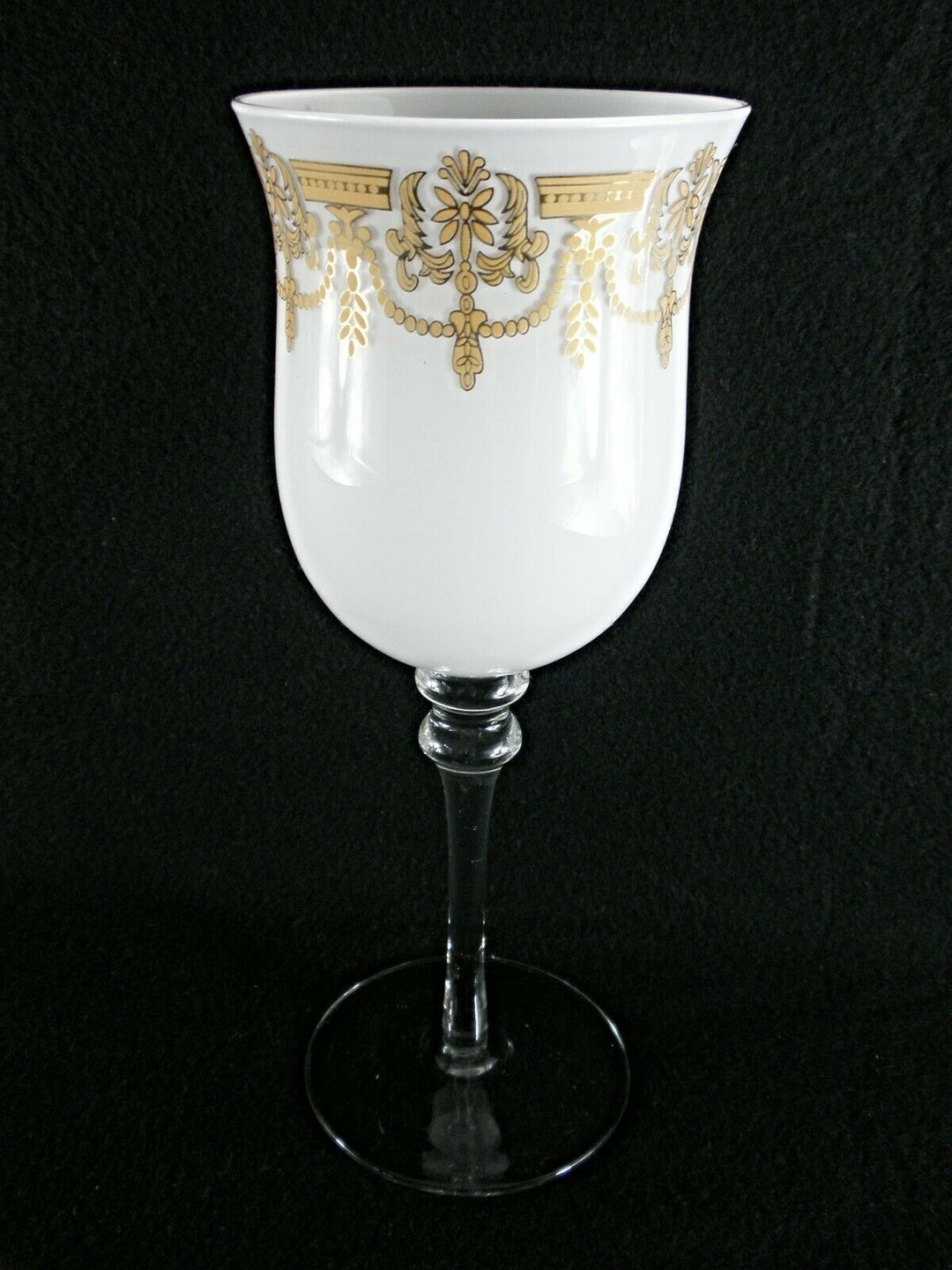 Rare Antique BACCARAT Clear & Opaline Crystal Chalice w/ Gold Hand Paintings