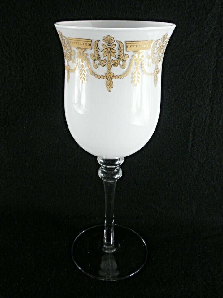 Rare Antique BACCARAT Clear & Opaline Crystal Chalice w/ Gold Hand Paintings