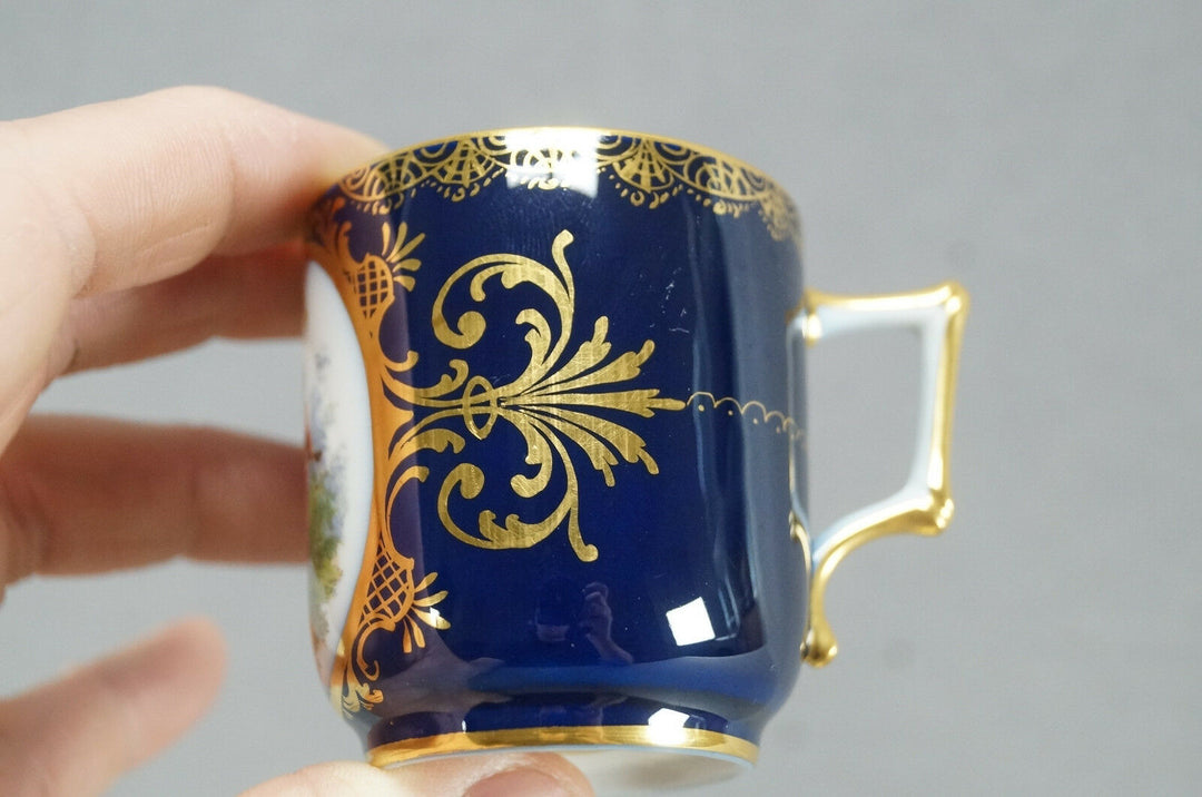 Richard Klemm Dresden Hand Painted Courting Couple Cobalt & Gold Demitasse Cup A