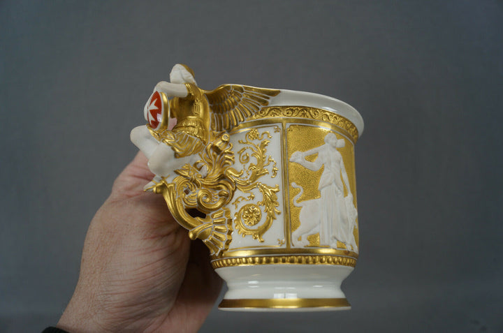 KPM Berlin Hand Painted WWI Wilhelm II Portrait Figural Wing Handle Cup & Saucer