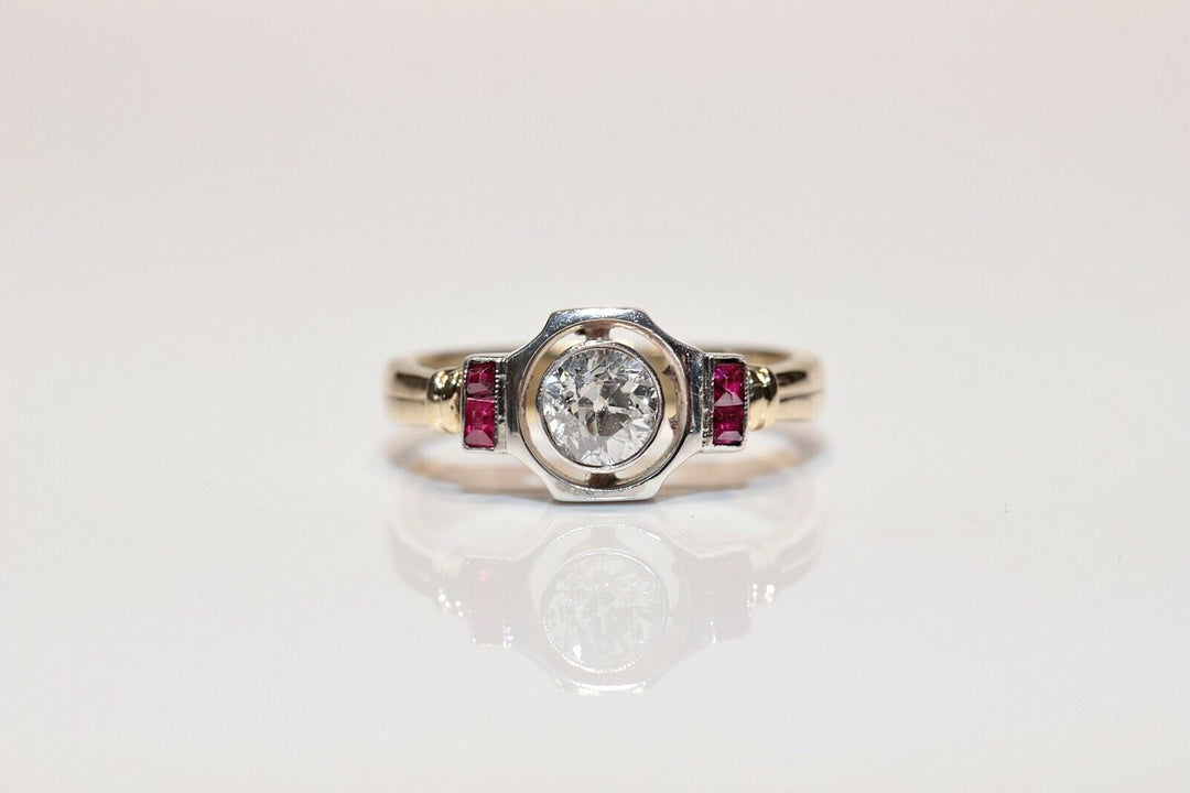 アンティーク アールデコ 14K ナチュラルダイヤモンドとルビーのリング