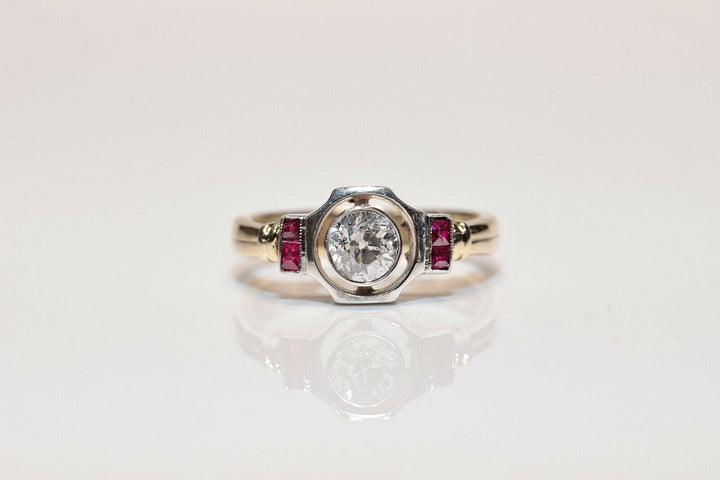 アンティーク アールデコ 14K ナチュラルダイヤモンドとルビーのリング