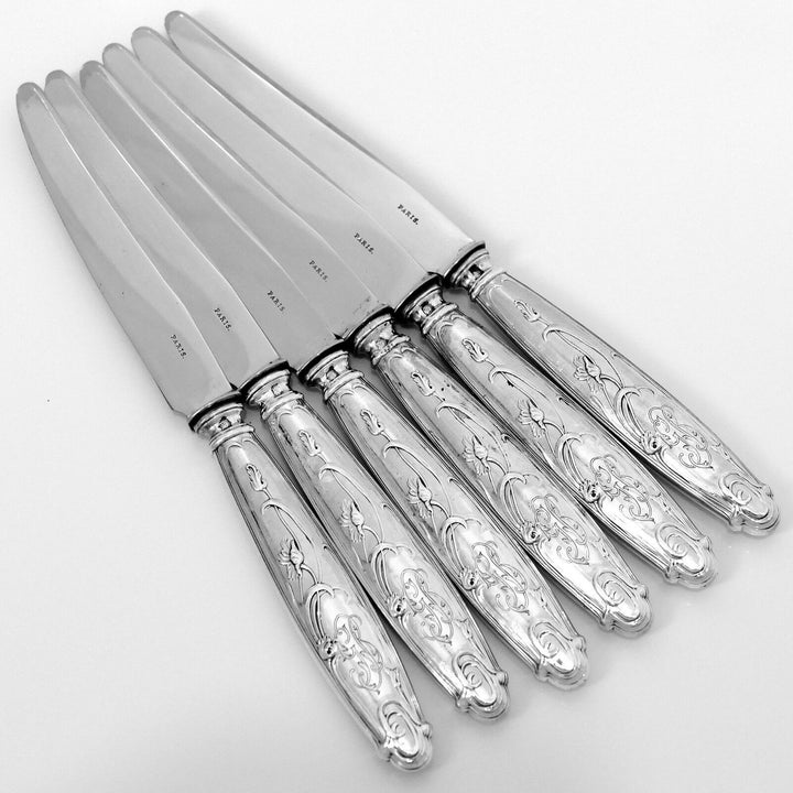 Lapparra Fabulous French Sterling Silver Dessert Entremet Set 6 pc Poppies