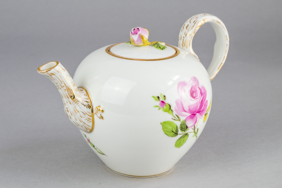 マイセン(Meissen)　モカポット　ピンクローズ　クナウフ期　1級品