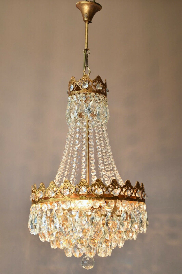 Empire Vintage Crystal Chandelier, Antique Glass Lighting, French Lighting lamp