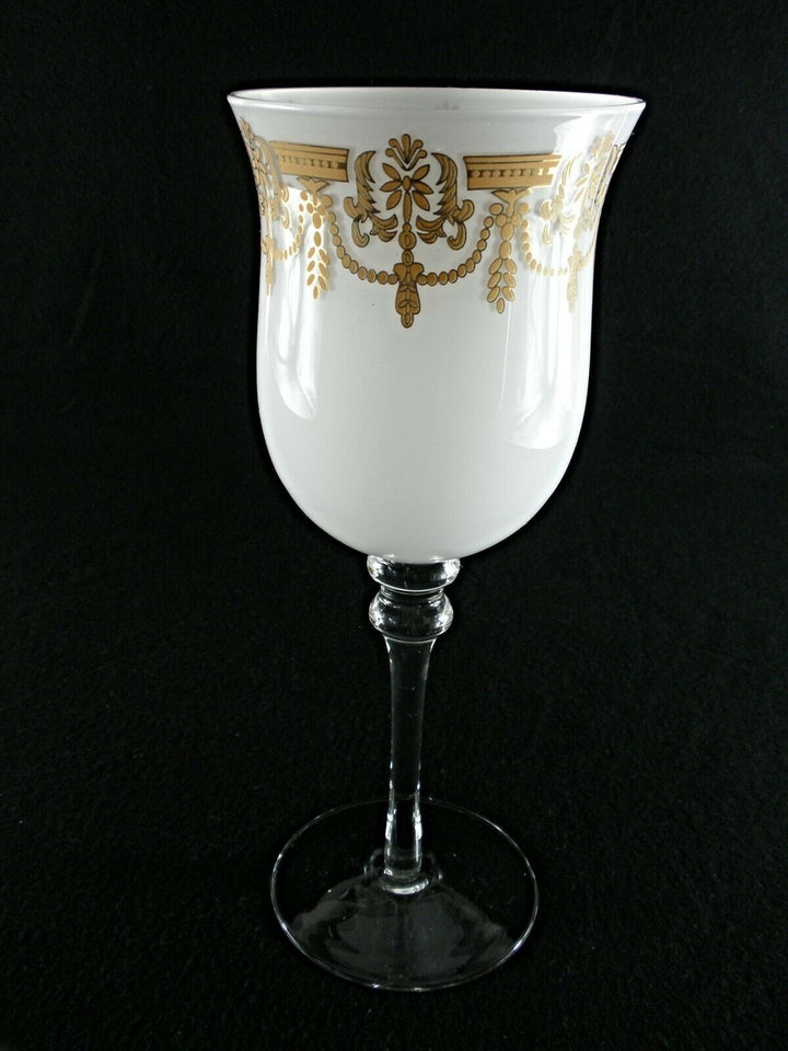 Rare Antique BACCARAT Clear & Opaline Crystal Chalice w/ Gold Hand Paintings