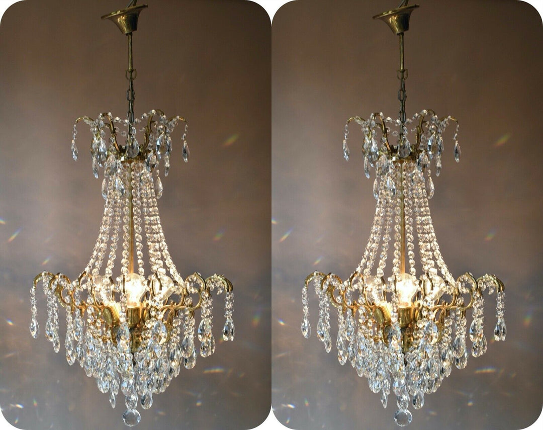 Two Antique Vintage crystal Chandelier Ornate Matching Pair of Lighting, Pendant