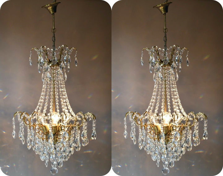 Two Antique Vintage crystal Chandelier Ornate Matching Pair of Lighting, Pendant