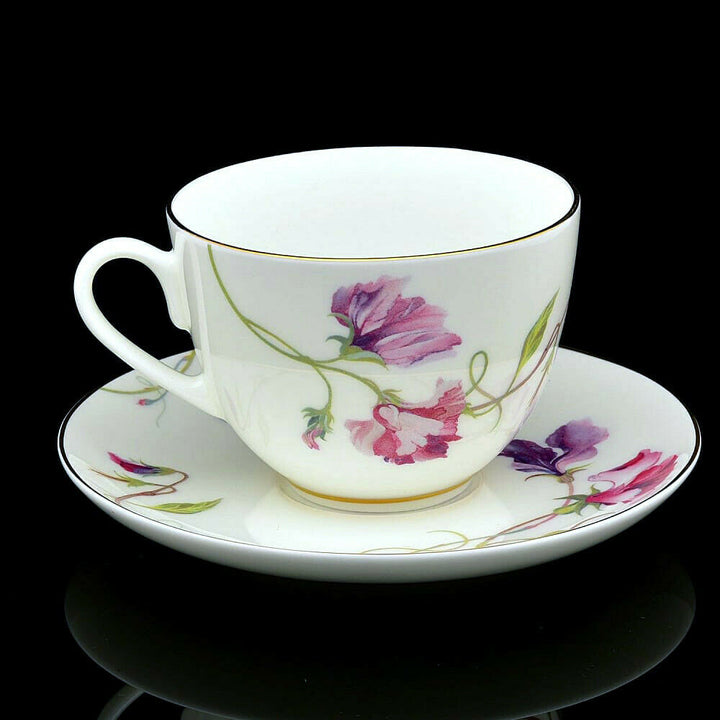 Imperial Porcelain Teacup & Saucer, Blooming Pea Floral Pattern, LOMONOSOV, LFZ