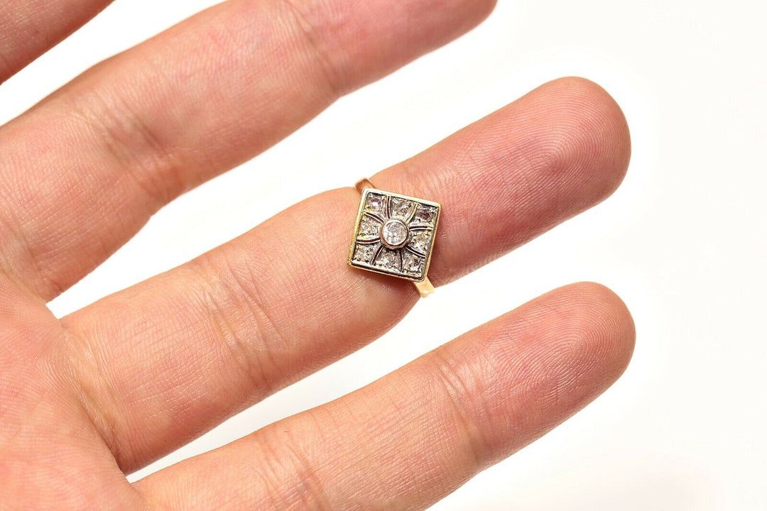 アンティーク アールデコ オリジナル 14K ナチュラルダイヤモンドのナヴェットリング