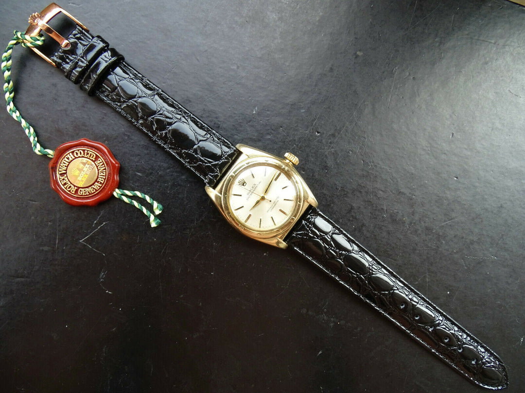 ♛ Rolex Oyster Bubble Back 3725 Gold Plague Automatic Men's Chronometer 1950