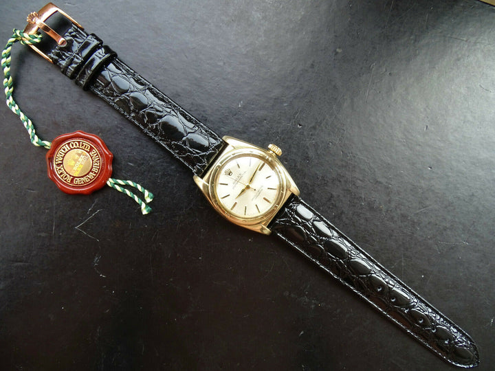 ♛ Rolex Oyster Bubble Back 3725 Gold Plague Automatic Men's Chronometer 1950