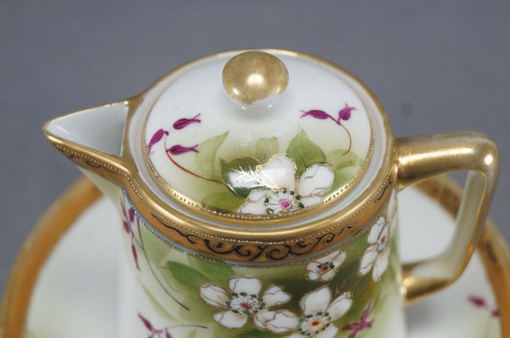 Nippon Morimura Hand Painted White Wild Rose Scrollwork & Beaded Syrup Pitcher