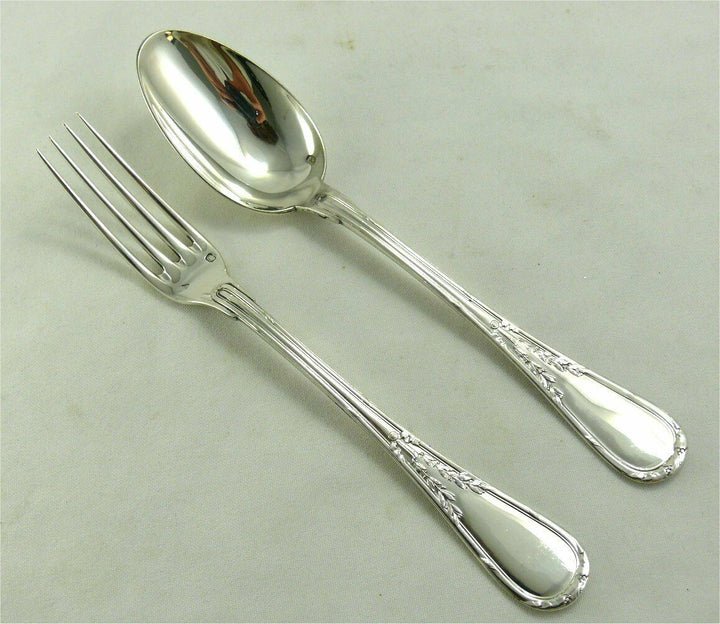 Puiforcat Model IN Laurel 6 Cutlery for Dessert/Dessert Solid Silver Minerve