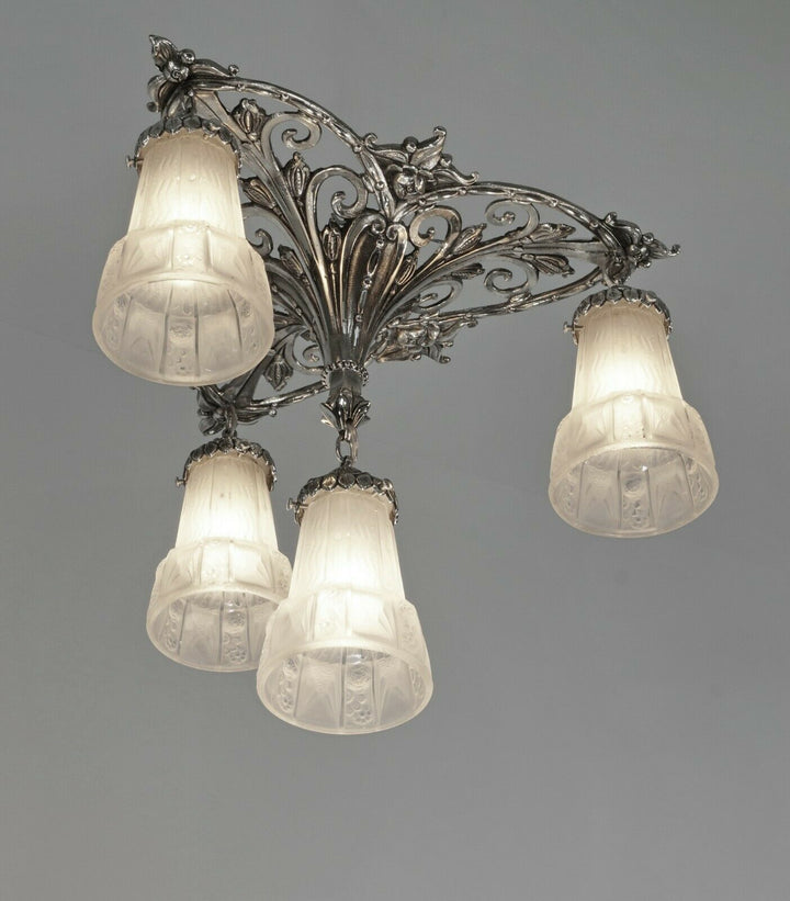 PETITOT & MULLER : FRENCH 1930 ART DECO FLUSH MOUNT .. chandelier lamp pendant
