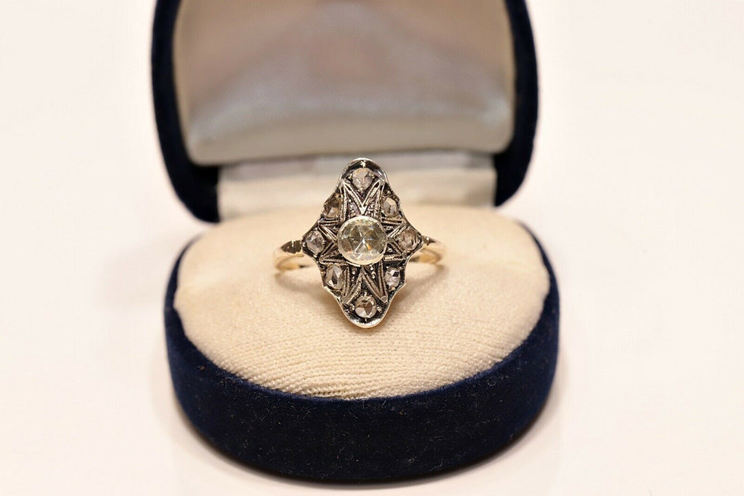 アンティーク オリジナル ヴィクトリアン 14K ナチュラルローズカットダイヤモンドのリング