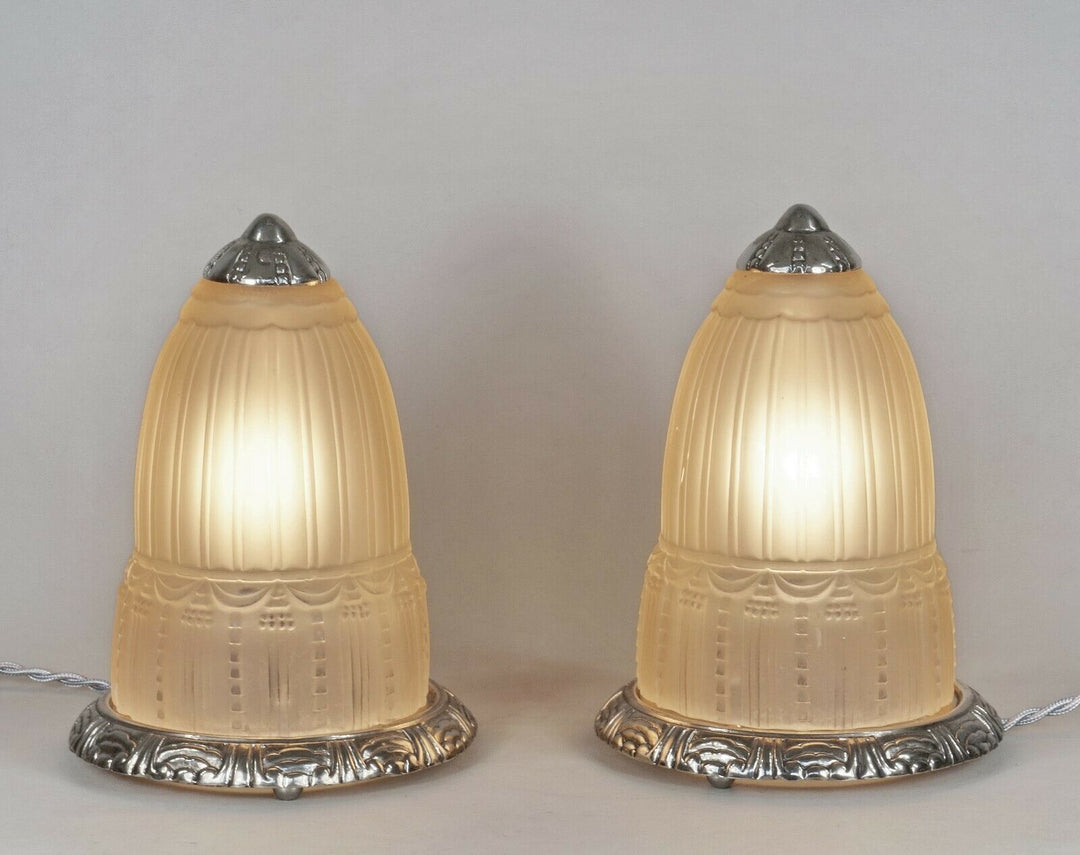 ミューラー兄弟　希少なペアのフランス製アールデコランプ　1925年　1930年　ブロンズ製