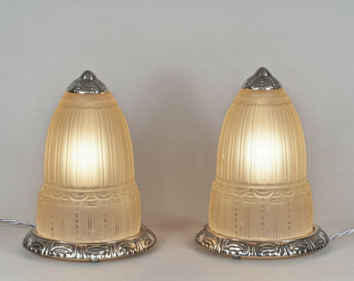 ミューラー兄弟　希少なペアのフランス製アールデコランプ　1925年　1930年　ブロンズ製