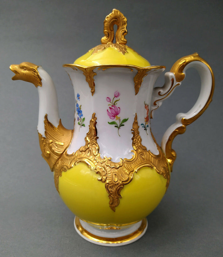 マイセンBフォーム、黄色に花々、コーヒーポット、一級品