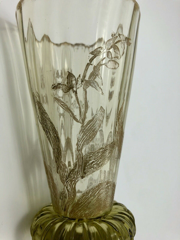 VERRE A VIN AMBRE CRISTALLERIE EMILE GALLE NANCY DECOR FLORAL ART NOUVEAU Z375