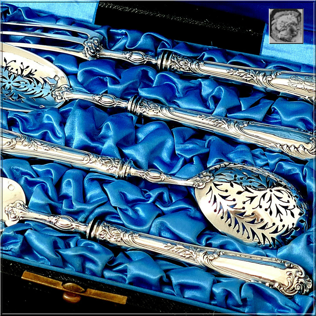 Soufflot French All Sterling Silver Dessert Hors d'Oeuvre Set 4 Pc, Original Box