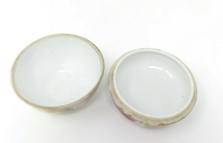 Antique Hand Painted M in Wreath Nippon Floral Trinket Box with Lid Morimura