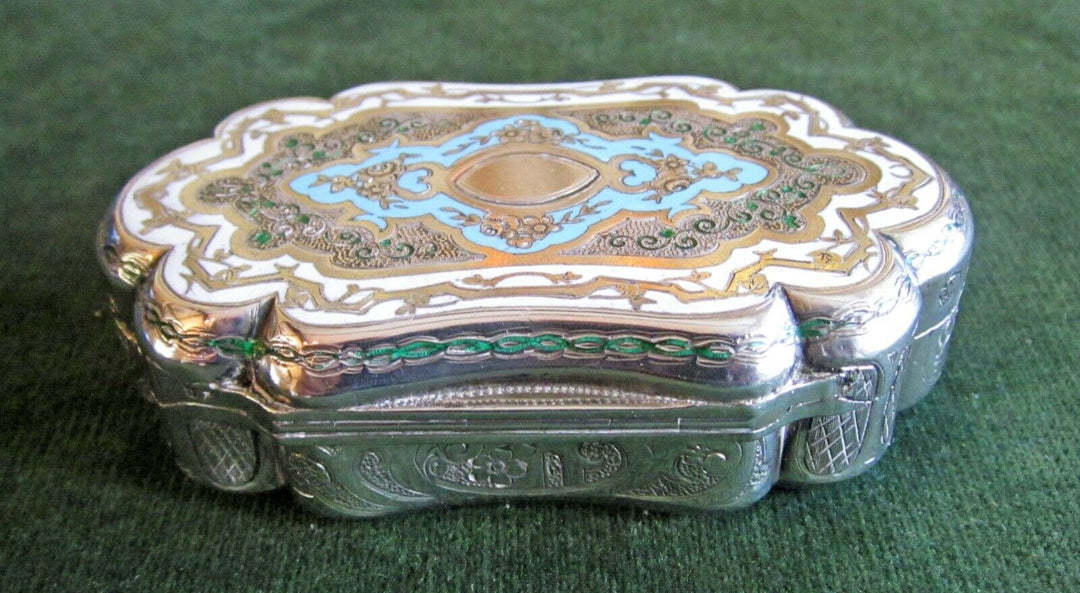 Antique / vintage French engraved silver, gilt & enamel trinket box