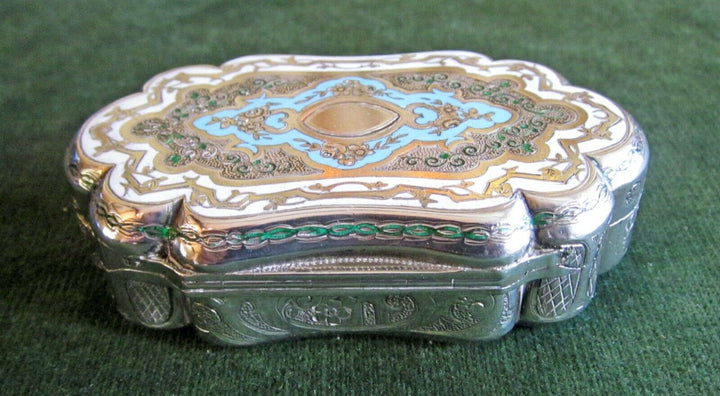 Antique / vintage French engraved silver, gilt & enamel trinket box