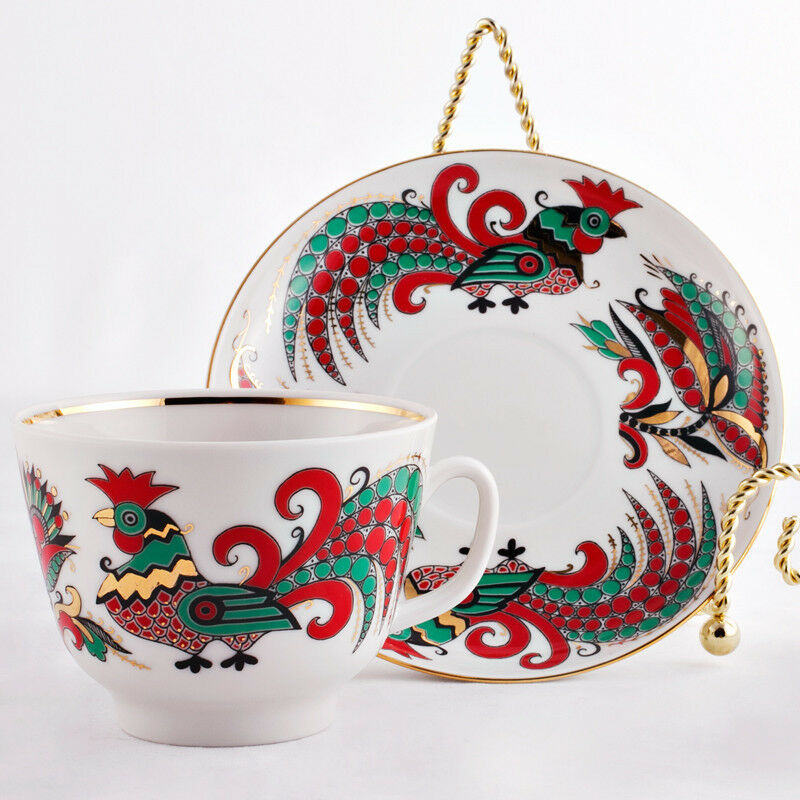 インペリアルポーセリン ティーカップ＆ソーサー  ロモノーソフ 鶏柄