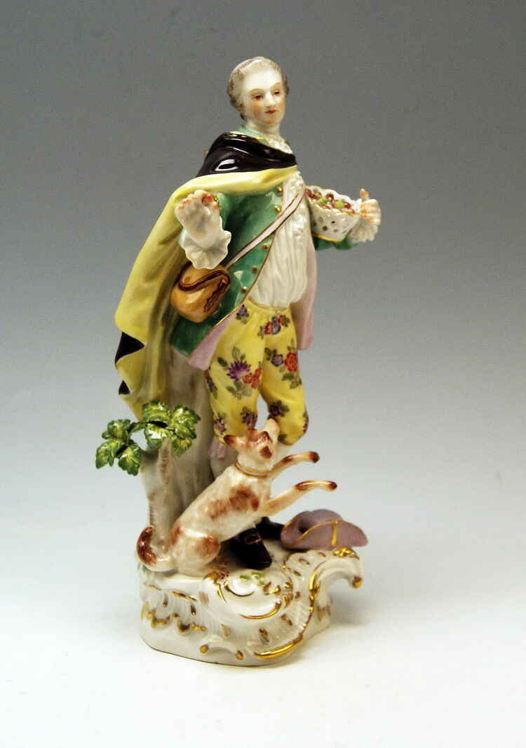 MEISSEN GROSSE SCHÄFER FIGUR MANN HUND TALL SHEPHERD KÄNDLER MNR: 1 UM 1935