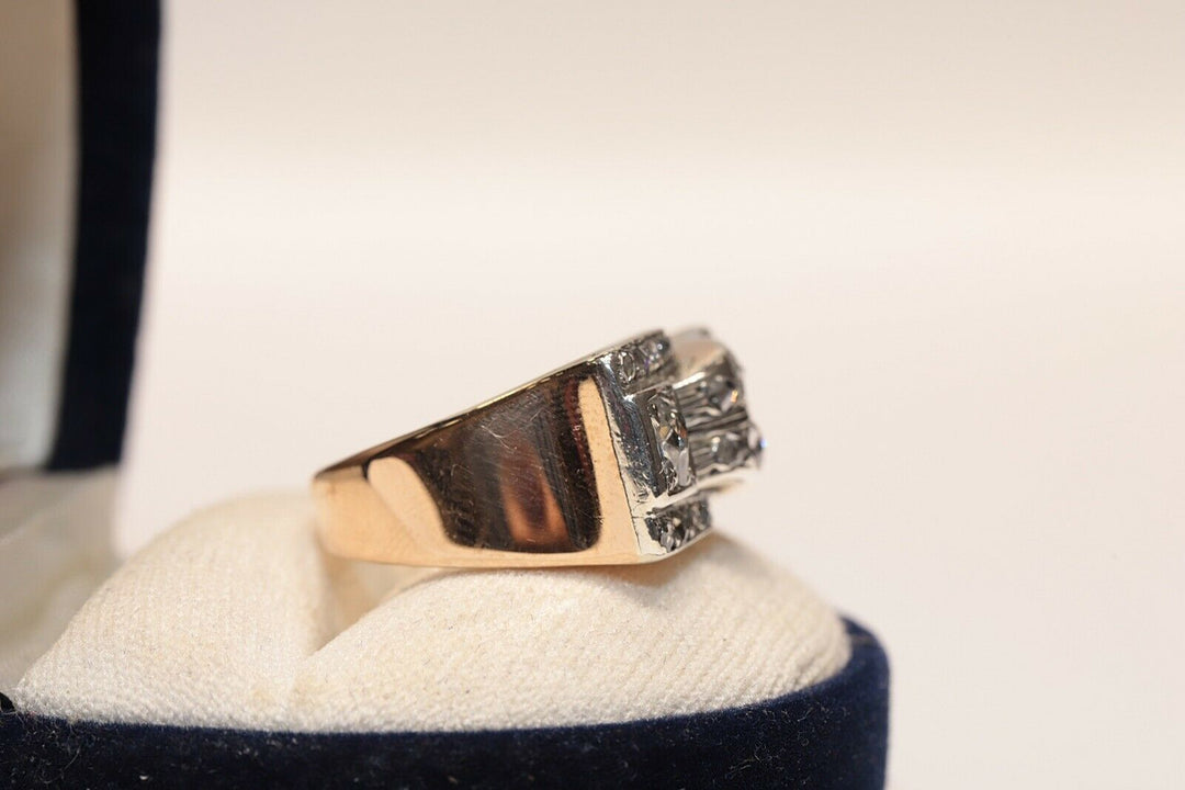 アンティーク 14K ナチュラルダイヤモンドとローズカットダイヤモンドのナイトスタイルリング