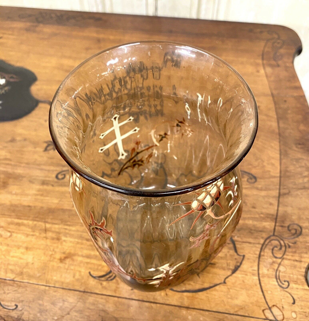 Emile Gallé - Vase Aux Chardons En Verre Strillé Et Émaillé, Art Nouveau
