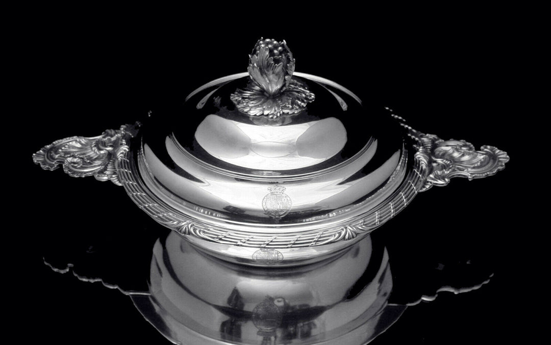 ODIOT, 2 COVERED 950 STERLING SILVER LOUIS XVI VEGETABLE SERVERS 1850-1899 BOWLS