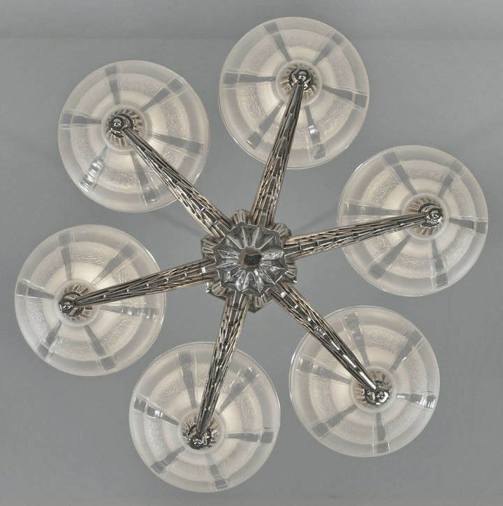 FRENCH 1930 ART DECO CHANDELIER by H.Fournet ...... lamp muller degué era France