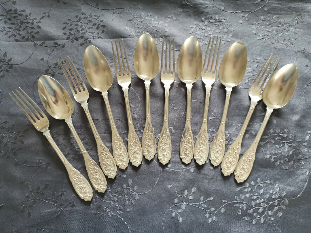 ARGENT MASSIF PUIFORCAT MODERNE FEUILLAGE 6 GRANDS COUVERTS DE TABLE L2