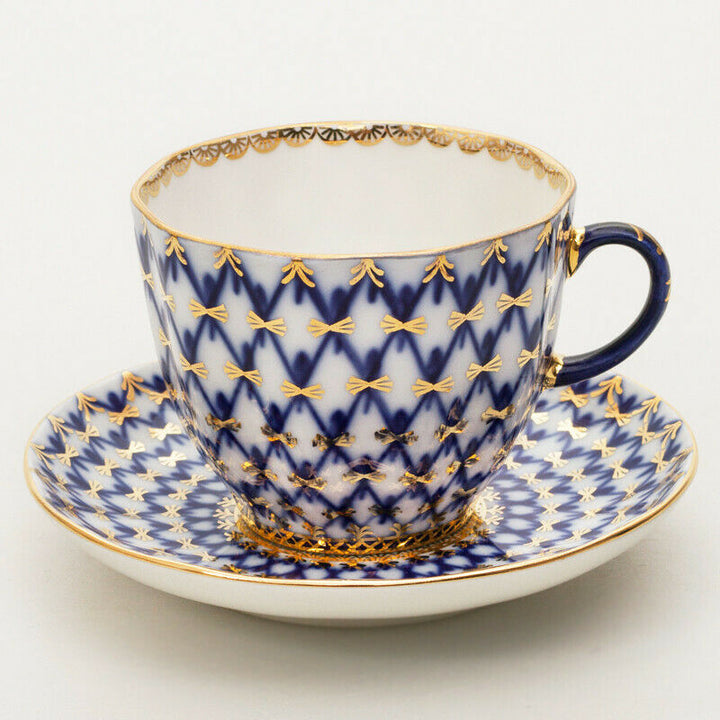 Cobalt Net Coffee Cup & Saucer by Imperial Porcelain Russian Lomonosov LFZ IFZ
