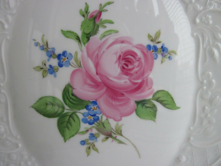 Schöne große Meissen Bildplatte mit Rote Rose und Vergissmeinicht