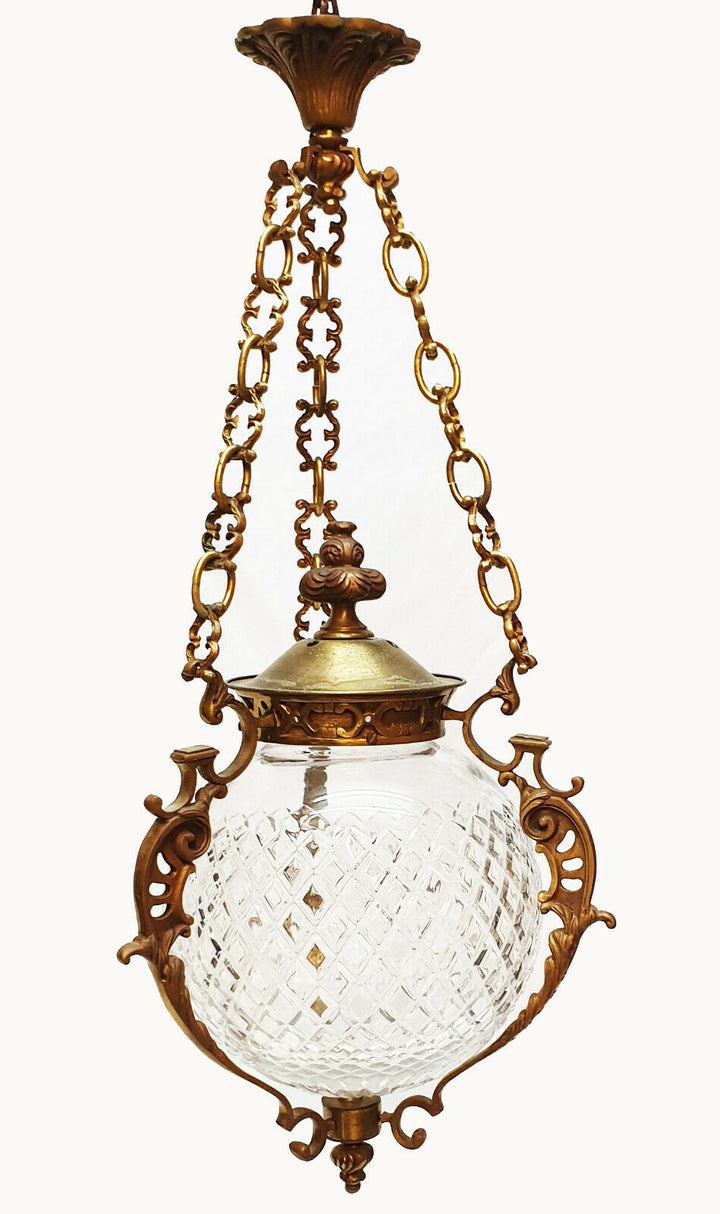 lanterne lustre d’alcôve en cristal moulé et bronze vers 1900 Baccarat