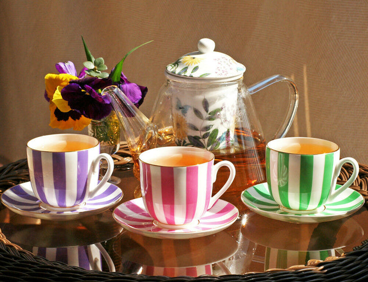 インペリアルポーセリン　ティーカップ＆ソーサー　ボーンチャイナ　ロモノーソフ　ストライプ　イエロー