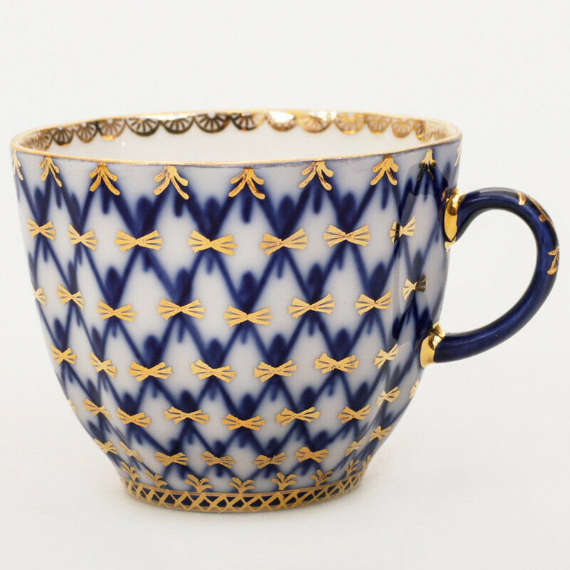 Cobalt Net Coffee Cup & Saucer by Imperial Porcelain Russian Lomonosov LFZ IFZ