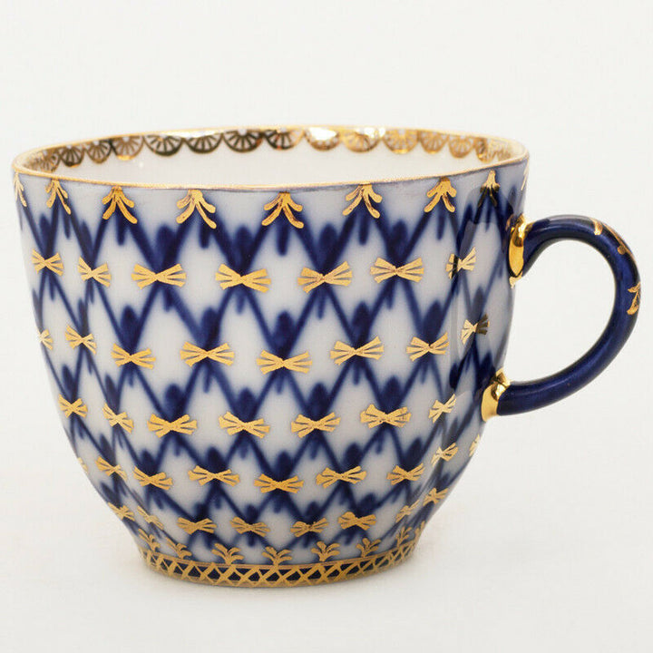 Cobalt Net Coffee Cup & Saucer by Imperial Porcelain Russian Lomonosov LFZ IFZ